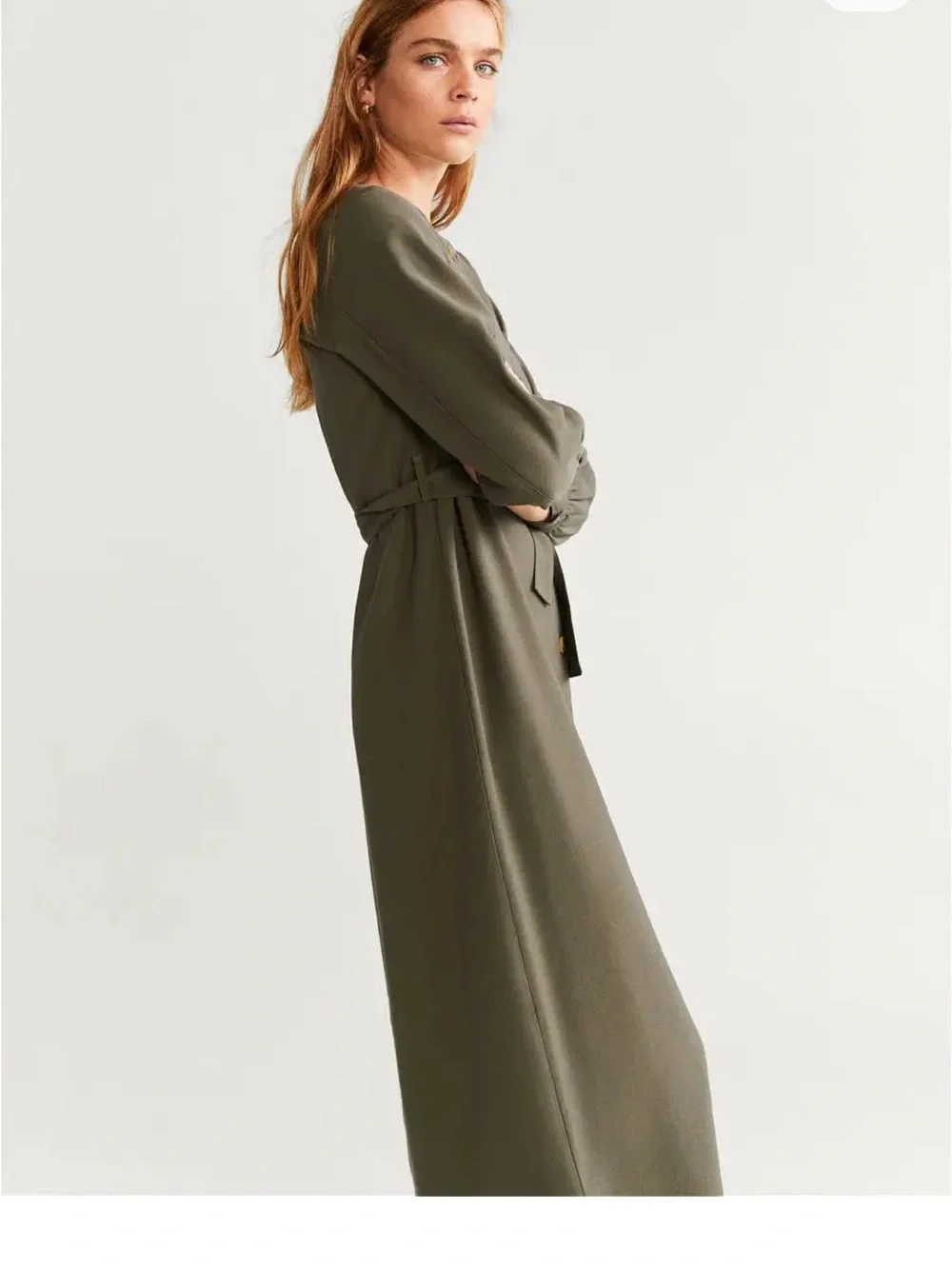 MNG khaki belted maxi shirt dress